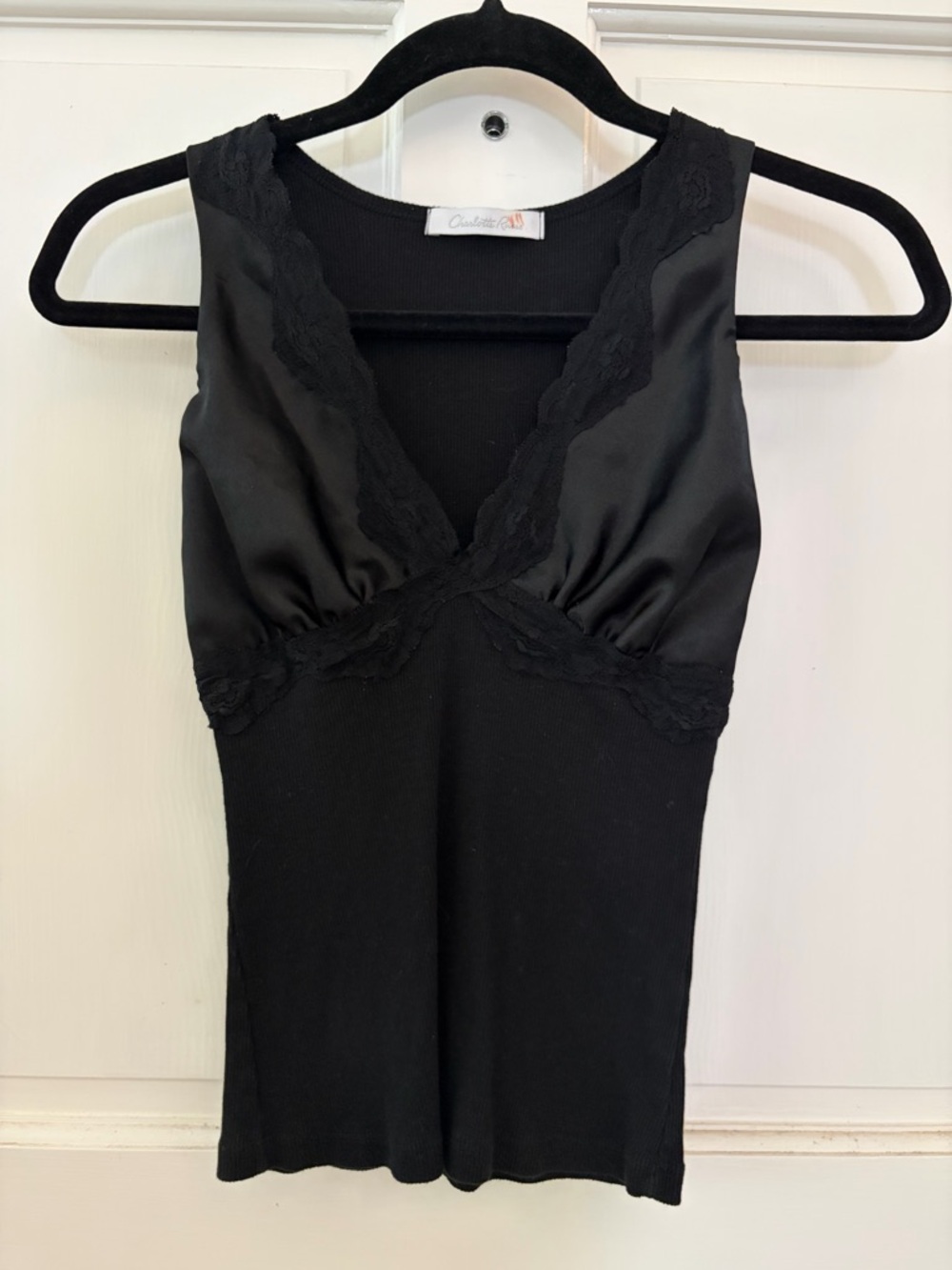 Amanda Smith Black Lace-Trim V-Neck Tank